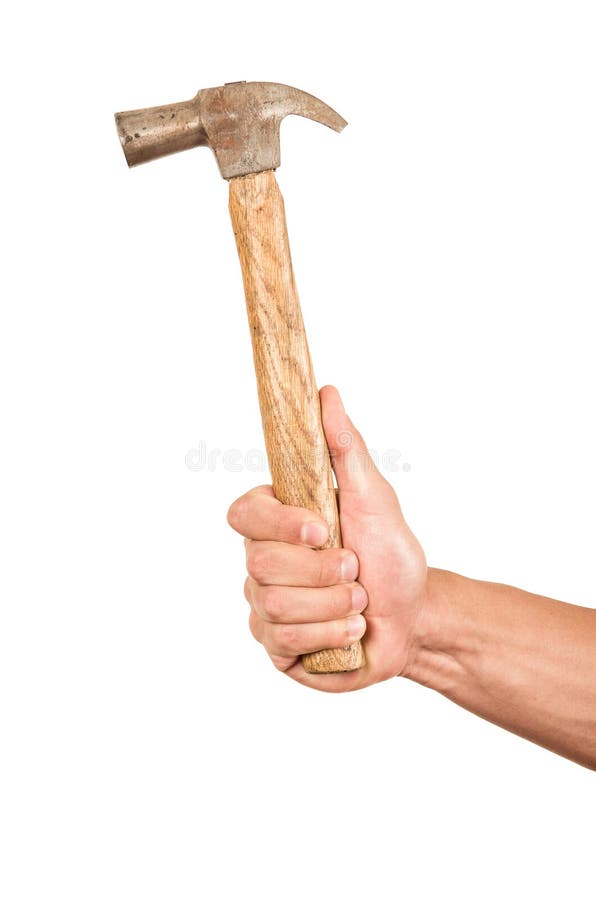 Closeup of hand holding a hammer stock photo