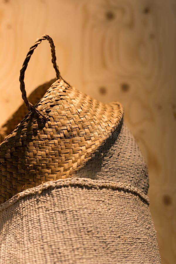 Closeup of Handcrafted Raffia Baskets Stock Image Image of bags