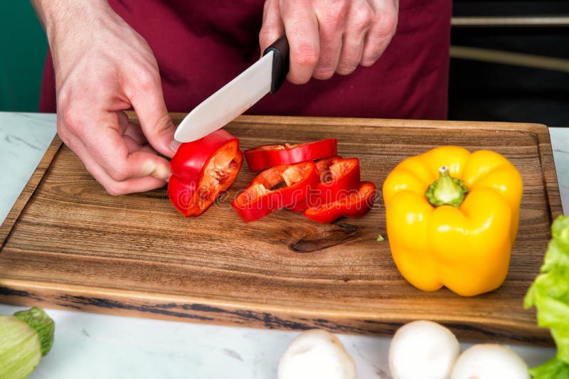 Closeup of Hands Cutting Vegetables with Knife Stock Photo Image of