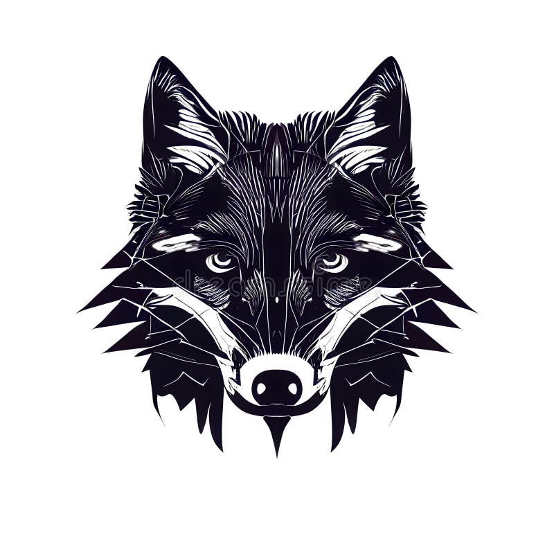 Wolf and symmetric tribals Royalty Free Vector Image