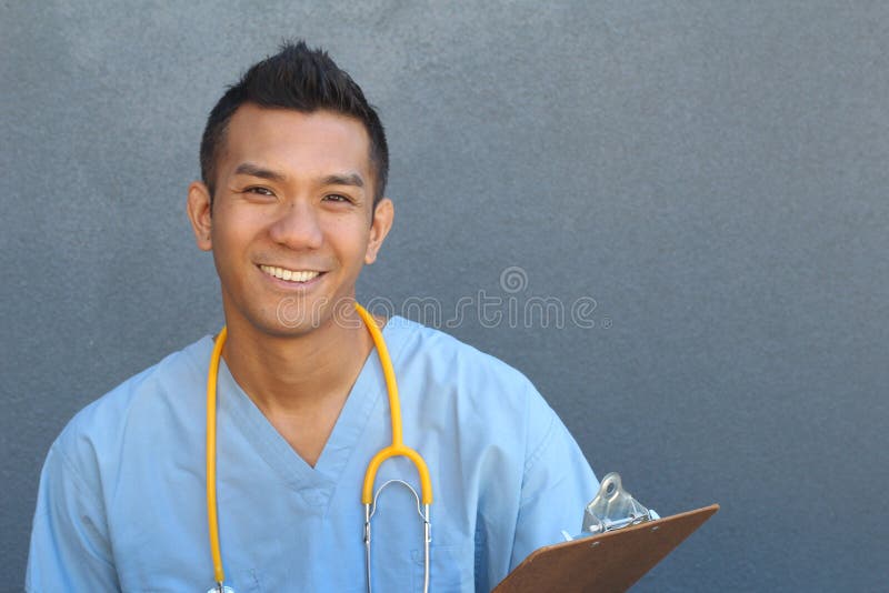 Closeup head shot portrait of confident healthcare professional with copy space on the right stock photography Closeup head shot portrait of confident healthcare professional with copy space on the right stock photography