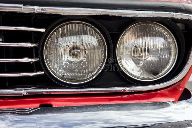 Closeup of the Headlights of a Classic Car Stock Image Image of