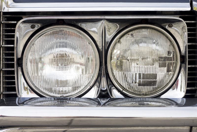 Closeup of the Headlights of a Classic Car Stock Image Image of
