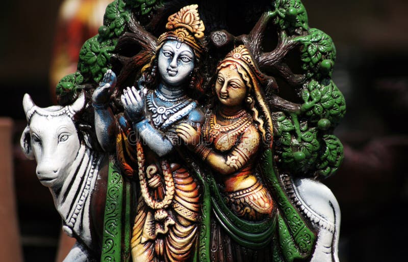 Closeup of Hindu Gods Krishna and Radha royalty free stock photo