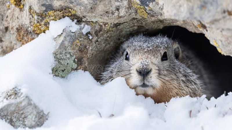 Closeup of a Hoary Marmot Cautiously Sticking Its Head Out from Its ...