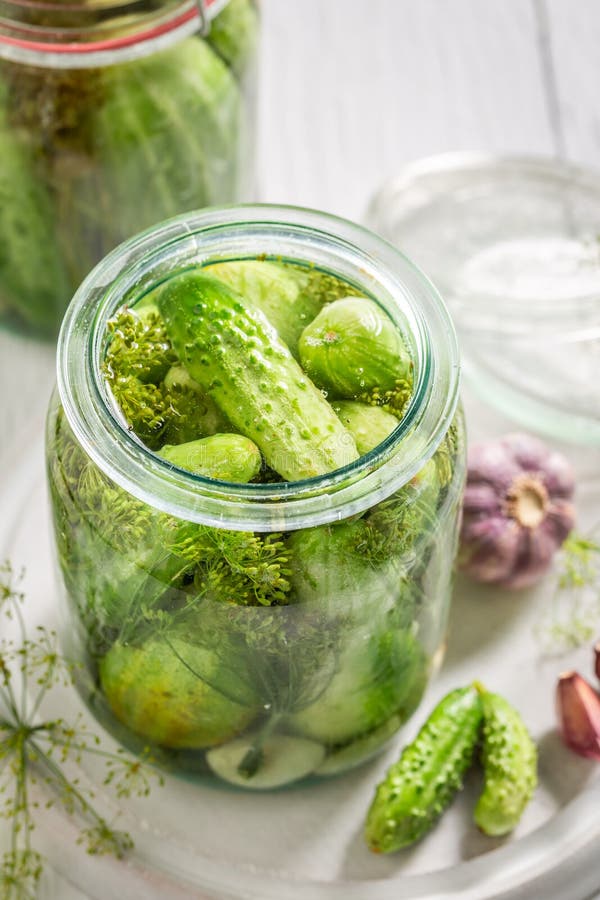 Closeup Of Homemade Pickled Cucumber On White Table Stock Image - Image ...