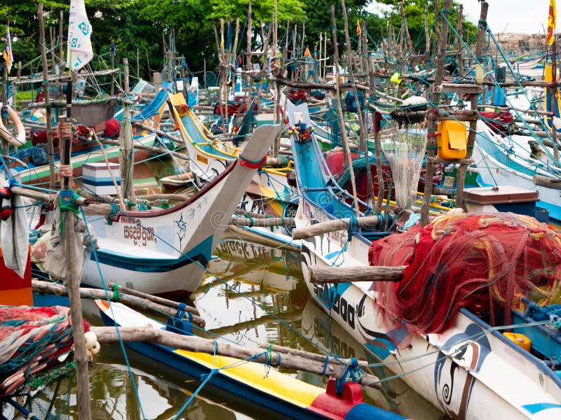 Closeup image of fishing nets and equipment for cathching fish in boats at harbour at Sri Lanka royalty free stock image Closeup image of fishing nets and equipment for cathching fish in boats at harbour at Sri Lanka royalty free stock image