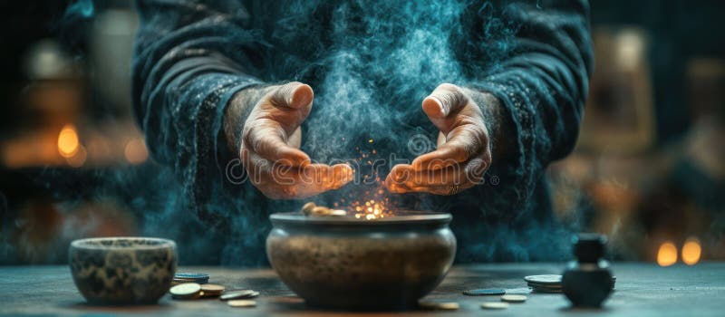 Closeup Image of Hands Learning Magic Tricks with Props Creative and Mystical Illusion Practice for Education Media. I den här fängslande bilden ser vi en stängning av händerna som ägnar sig åt att lära sig magiska trick med olika stöd. Konceptet förmedlar kreativitet och mystik, eftersom händerna skickligt manipulerar proppen för att skapa illusioner. Den här bilden är perfekt för utbildningsändamål, medieprojekt eller marknadsföringsmaterial eftersom den fångar upp själva kärnan i magiska metoder och konsten av illusioner. Det symboliserar magins underverk och intriger som gör det idealiskt för ett brett spektrum av visuellt innehåll.