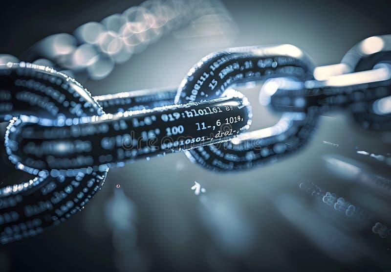 închiderea tehnologiei blockchain a lanțurilor interblocate cu cod binar și conexiuni digitale în fundal royalty free illustration