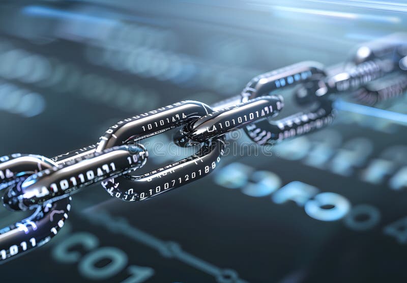 închiderea tehnologiei blockchain a lanțurilor interblocate cu cod binar și conexiuni digitale în contextul informatic royalty free illustration