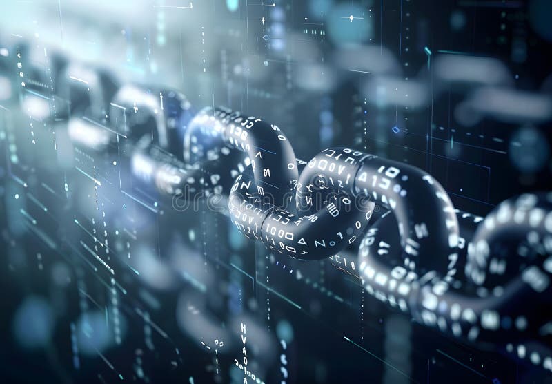 închiderea tehnologiei blockchain a lanțurilor interblocate cu cod binar și conexiuni digitale în contextul informatic vector illustration