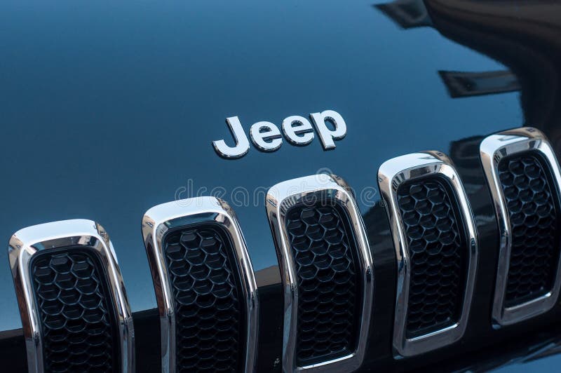 Closeup Of Jeep Logo On Black Car Front Parked In The Street Editorial Photography Image Of France City