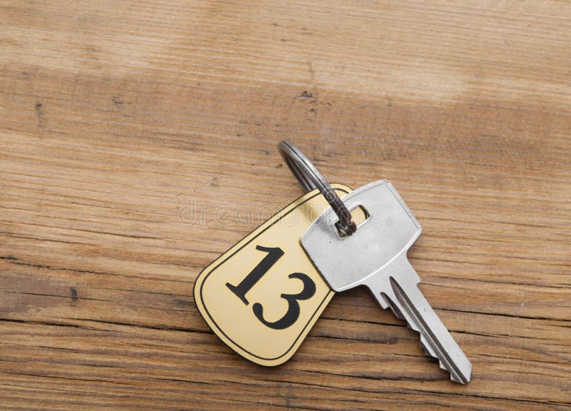 Closeup of an key of room number 13