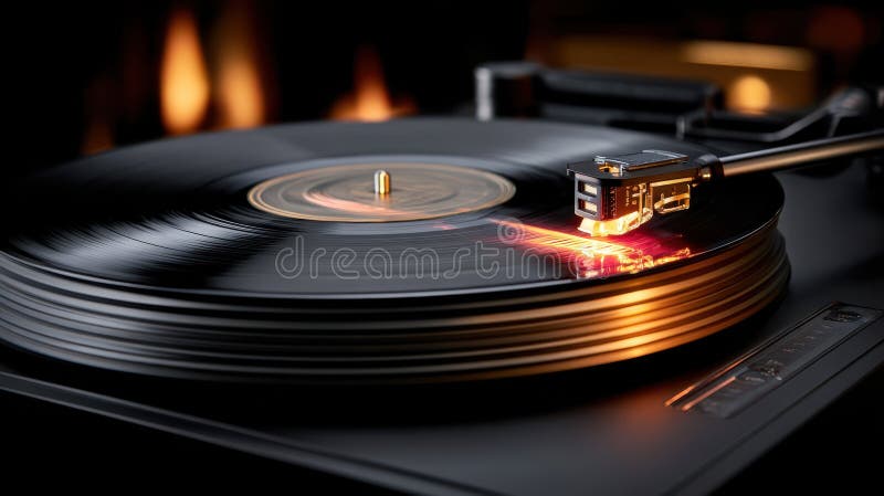 Closeup of laser vinyl cutting machine engraving audio grooves onto a vinyl disc with precise light beams in a modern stock photos