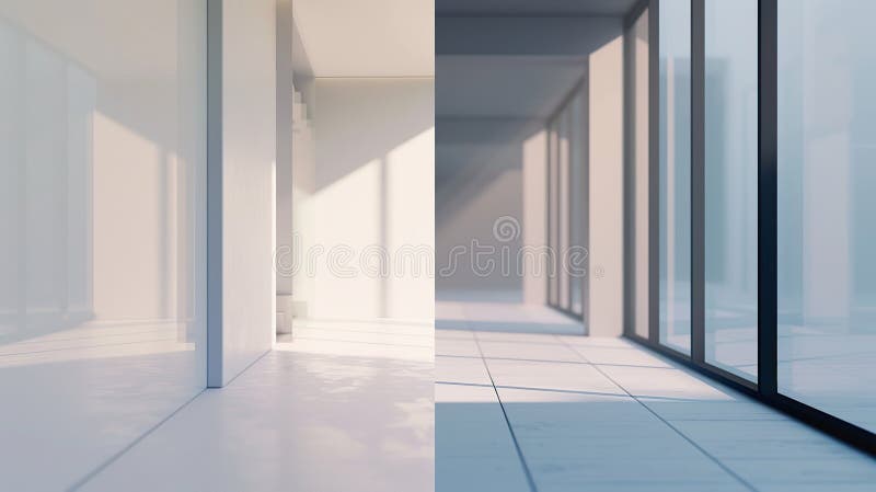 The closeup on the left is a smooth white wall, and the far shot on the right is an. Generative Ai vector illustration