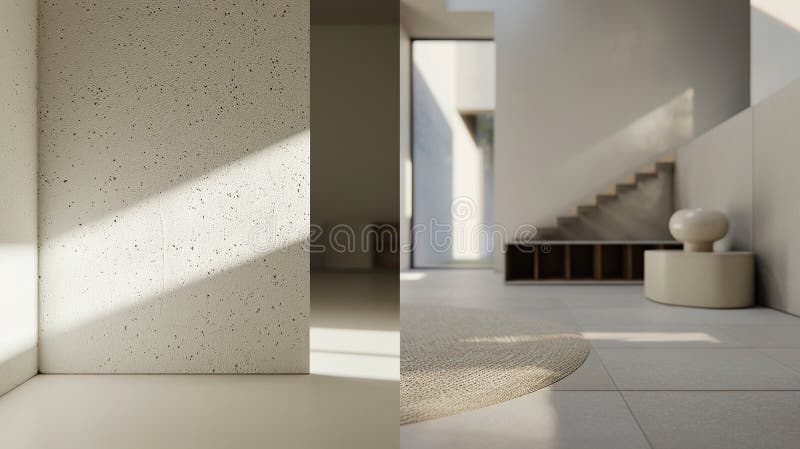 The closeup on the left is a smooth white wall, and the far shot on the right is an. Generative Ai royalty free illustration