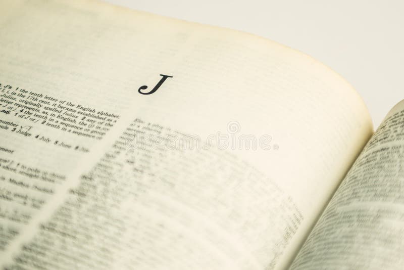 Closeup letter J in English dictionary stock photo