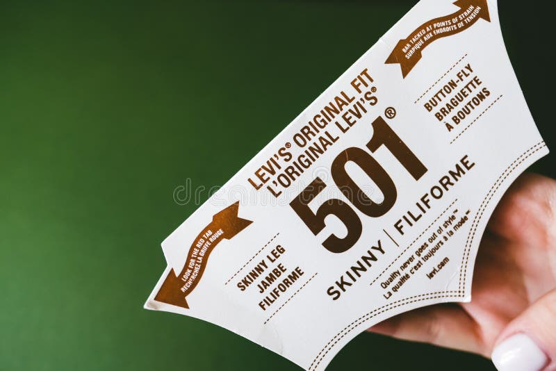 Closeup of Levis 501 label on green background . stock images
