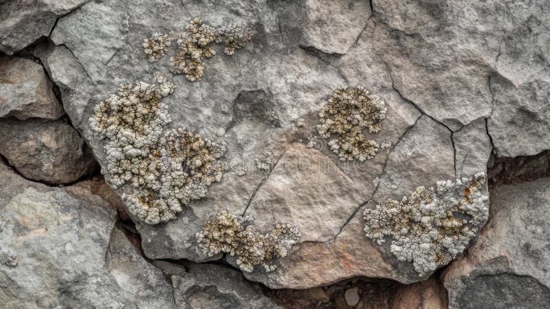 Closeup of Lichen Growth on Cracked Stone vector illustration