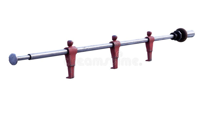 A closeup look of figurines of a foosball table lit by dramatic lighting - 3D render stock illustration