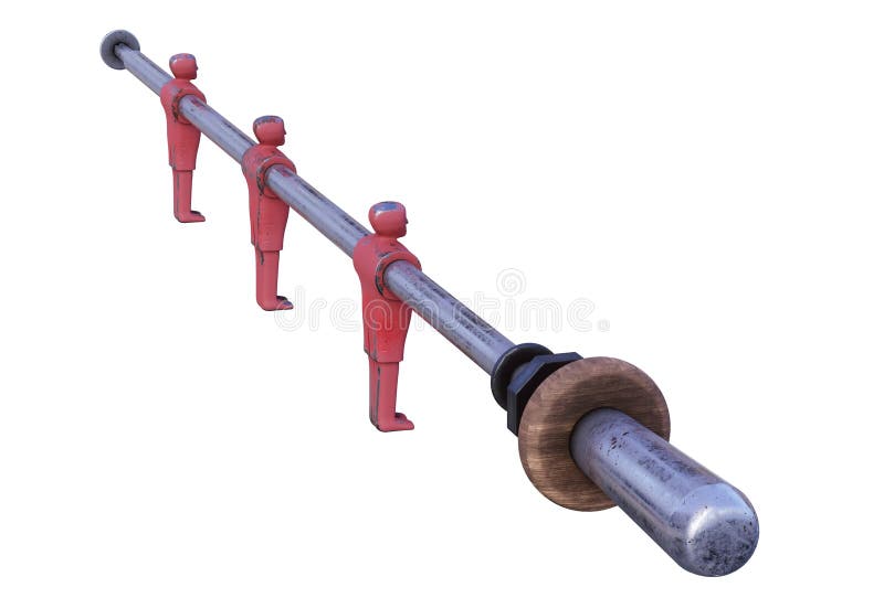 A closeup look of figurines of a foosball table lit by dramatic lighting - 3D render stock illustration