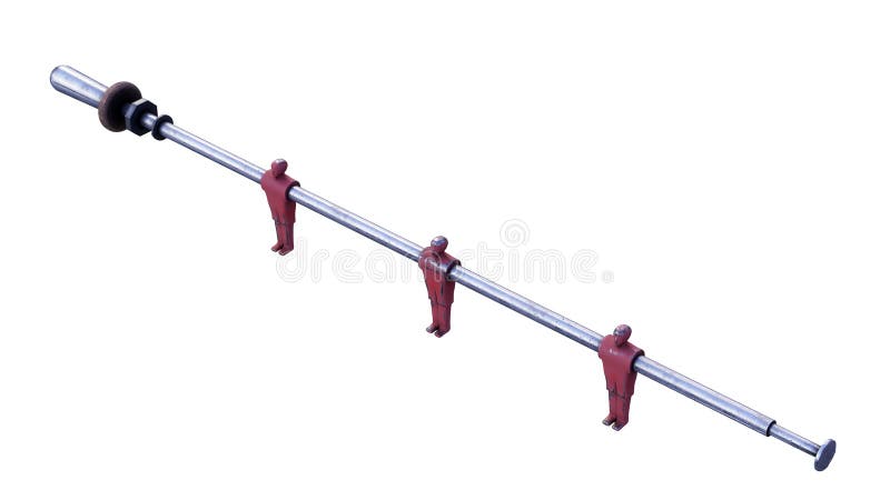 A closeup look of figurines of a foosball table lit by dramatic lighting - 3D render stock illustration