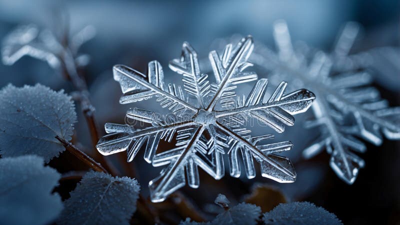 Closeup Macro prise d'un magnifique flocon de neige sur surface gelée illustration libre de droits