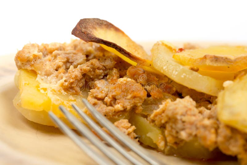 Closeup macro of served fresh mousaka on the plate royalty free stock image Closeup macro of served fresh mousaka on the plate royalty free stock image