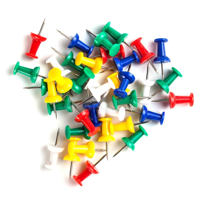 Closeup of Many Colored Thumbtacks on White Stock Image Image of post