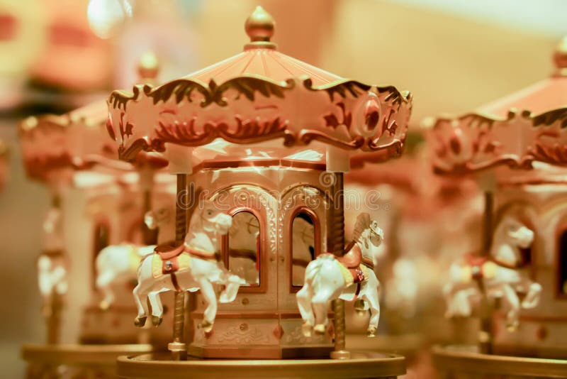 Closeup music box in carousel horse shape in music box museum. Otaru, Japan