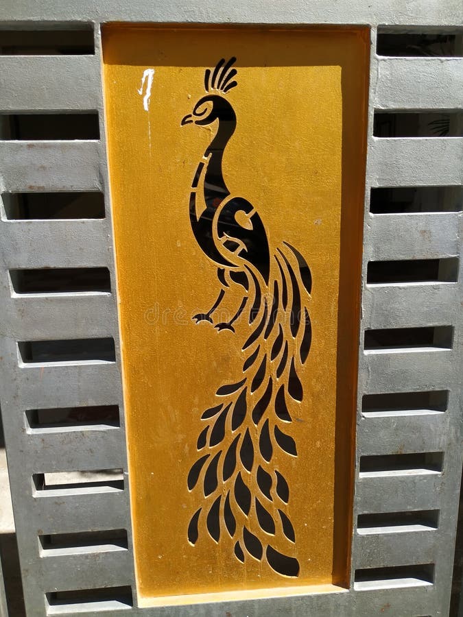 Closeup of National Bird Peacock Design in a Iron Gate Stock Image