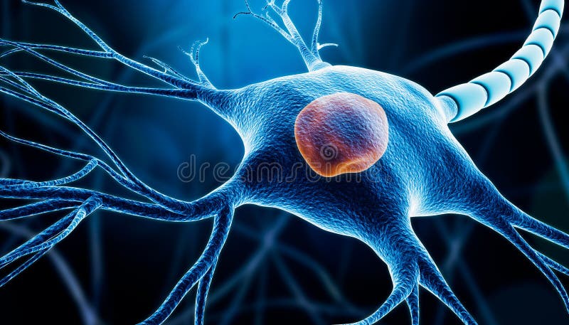 Neuron Cell Close-up 3D Rendering Illustration with Nervous