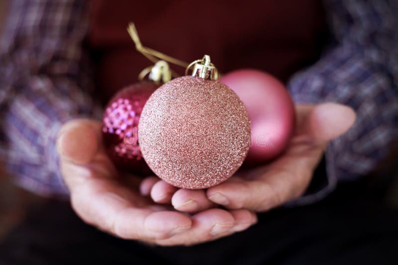 Old Man with Christmas Balls in His Hands Stock Image - Image of ...