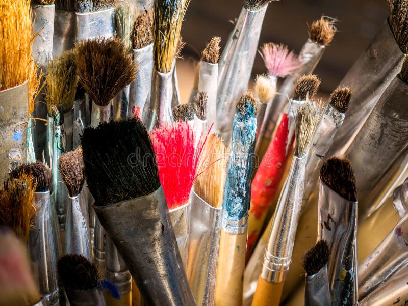 Dirty Brush Paint, Macro, Used Brushes Stock Image Image of design