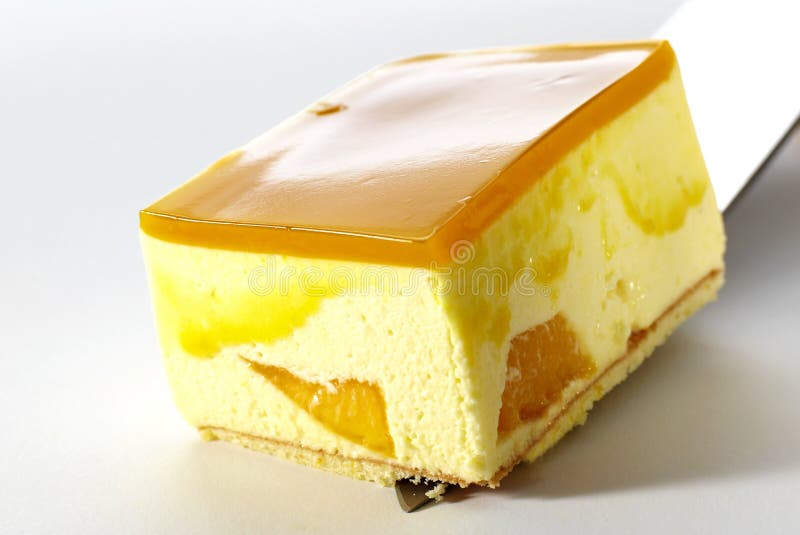 Closeup orange mousse cake stock photos
