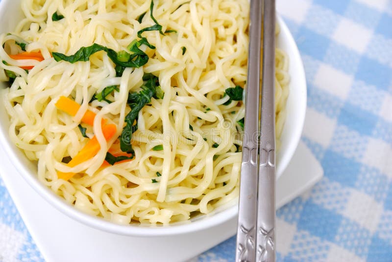 Closeup of Oriental vegetarian noodles