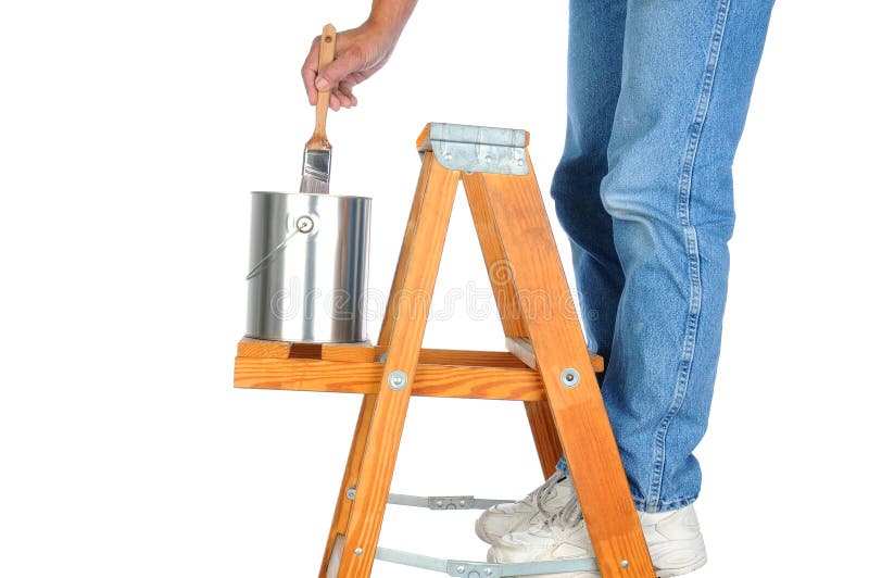 Painter On Ladder With Paint Brush Royalty Free Stock Photo Image
