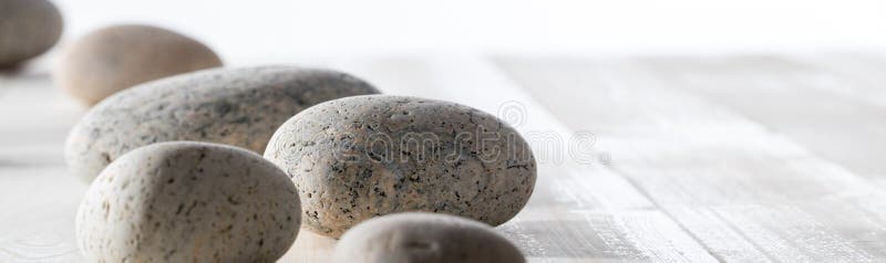 Pebbles for spirituality, ayurveda, mineral spa or mindfulness, long banner