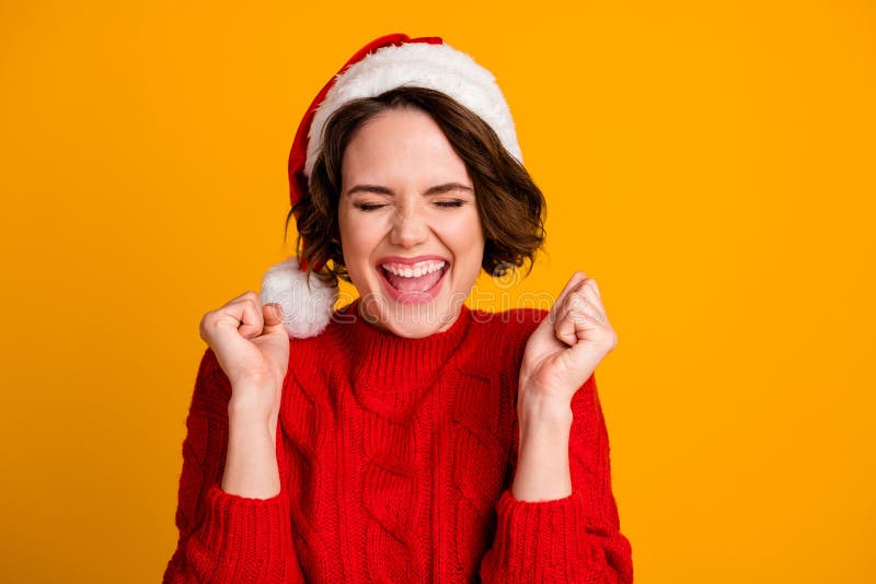 Closeup Photo of Funny Crazy Excited Lady Celebrate Winter Holidays ...