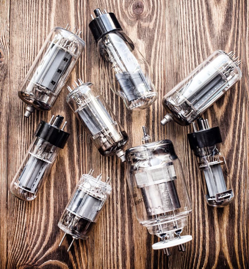 Closeup Picture with Different Generations of Electronic Vacuum Tubes