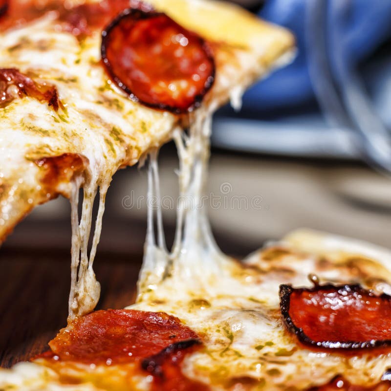 Closeup of a Piece of Pepperoni Pizza. Italian Pizza Stock Image