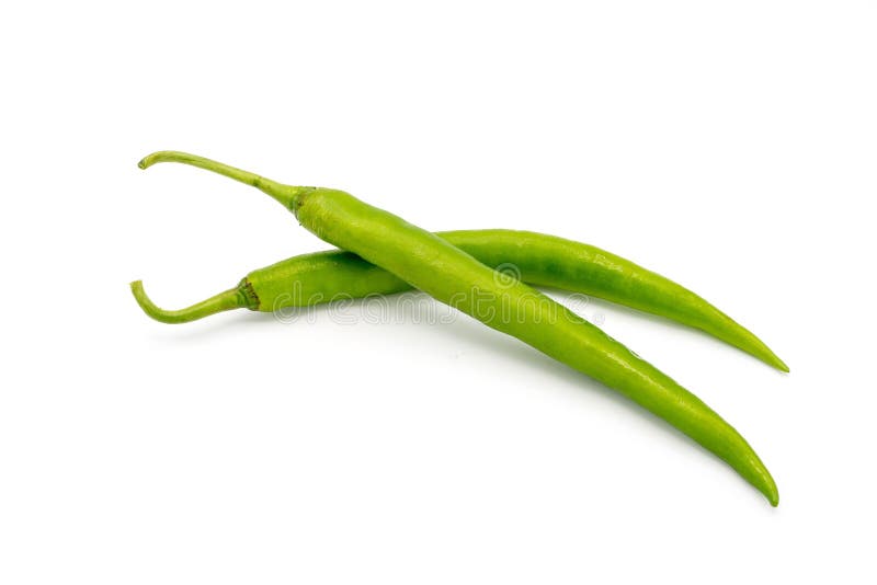 Closeup of a Pile of Green Chilli Isolated on a White Background Stock