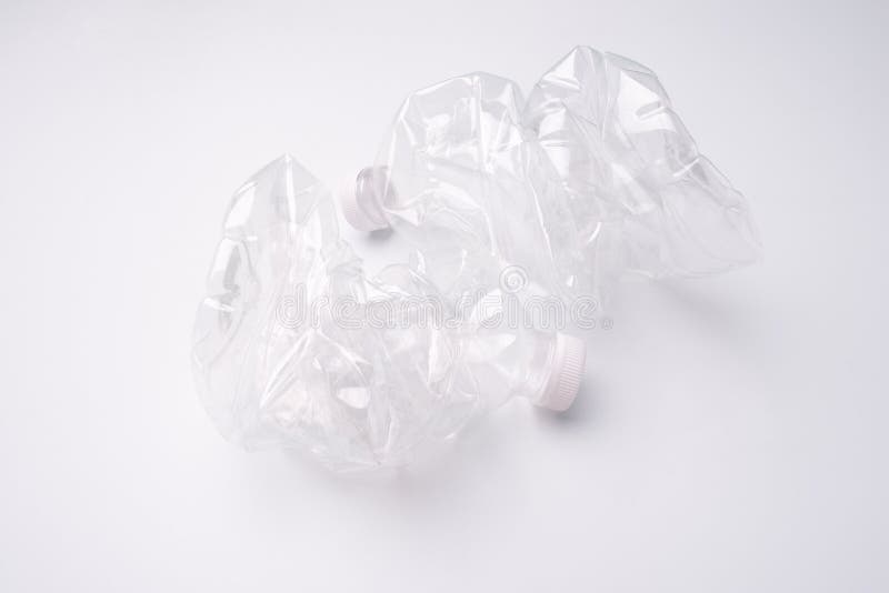 Closeup Plastic Bottles Empty Recycle on White Background Concept Stock