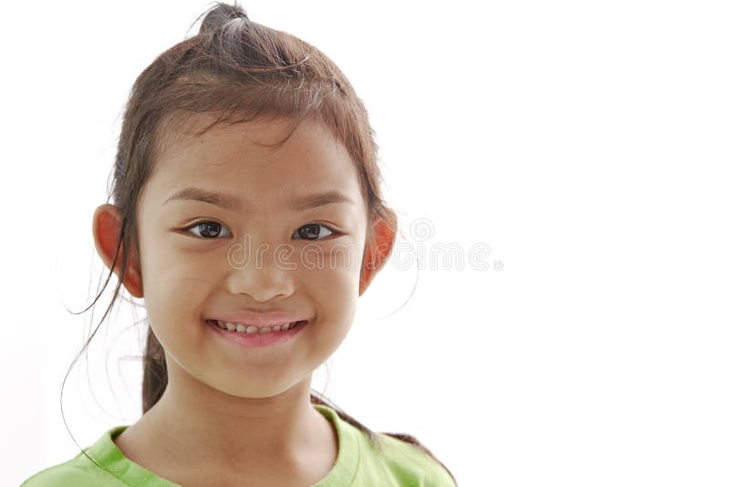 Closeup portrait of Asian little girl on white royalty free stock photo Closeup portrait of Asian little girl on white royalty free stock photo
