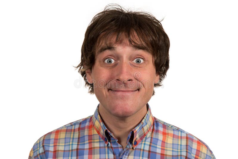 Closeup portrait of confused young man in checkered shirt. stock photography Closeup portrait of confused young man in checkered shirt. stock photography