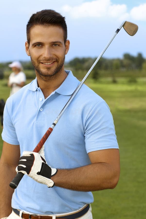 Closeup Portrait of Goodlooking Male Golfer Stock Photo - Image of ...