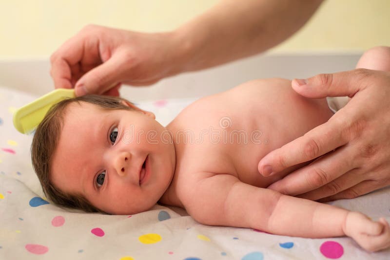 Closeup Portrait: Hands of Father Combing Hair of Infant Baby, Child is  Enjoying and Smiling. Father Care Concept Stock Image - Image of hands,  daddy: 183997949