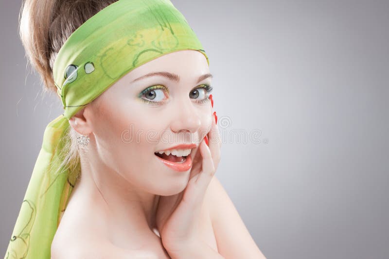 Closeup portrait of happy young woman