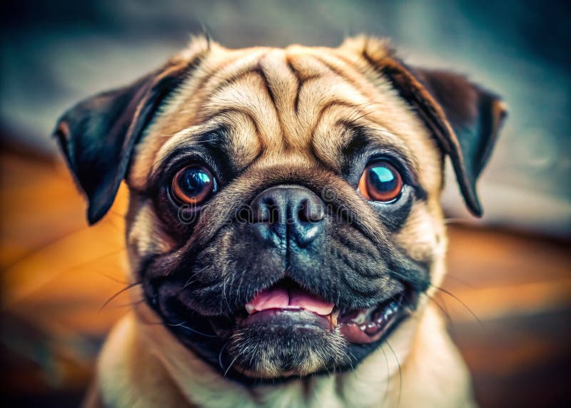 CloseUp Portrait of a Playful Pug Puppy A Sweet and Funny Face Up Close stock illustration