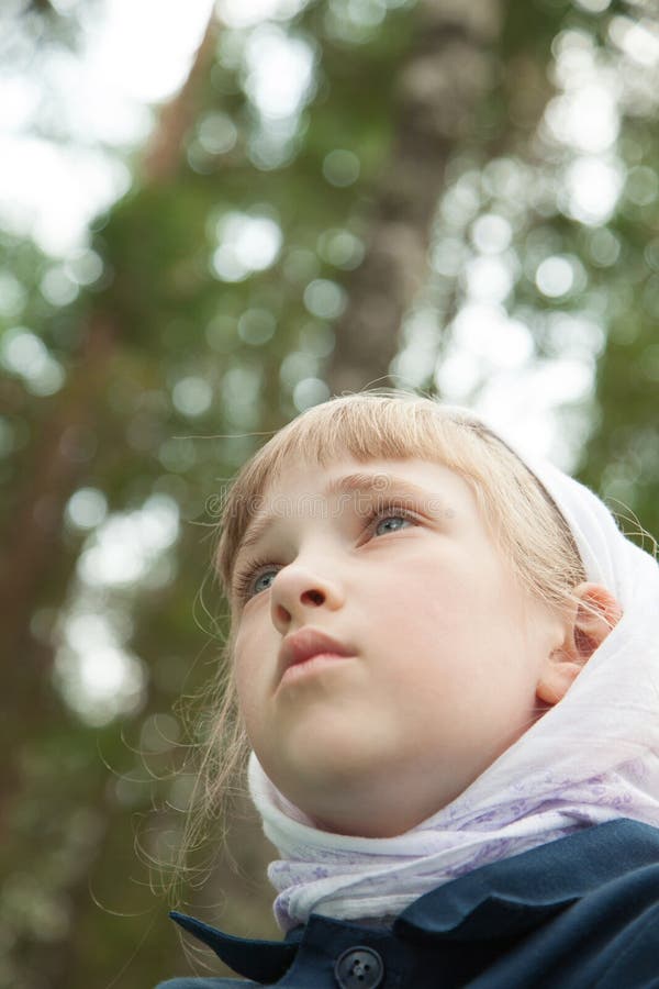 Closeup portrait of a preschooler girl outdoors stock image Closeup portrait of a preschooler girl outdoors stock image
